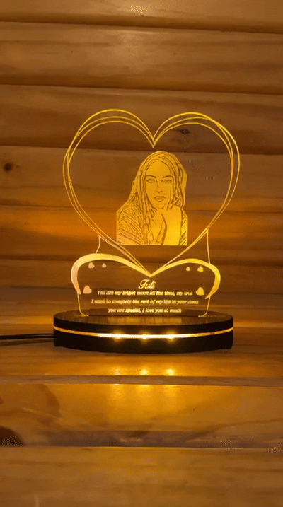 Lampe LED Personnalisée en Plexiglas avec Base en Bois